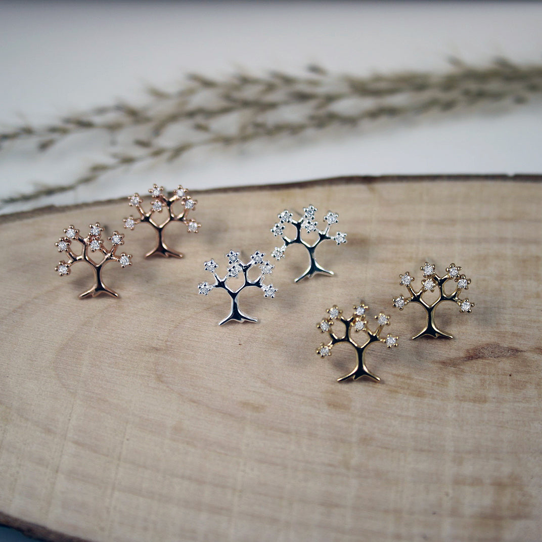 Silver Fancy Tree Earrings with Cubic Zirconia's