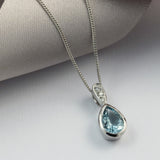 9ct White Gold Aquamarine & Diamond Pendant