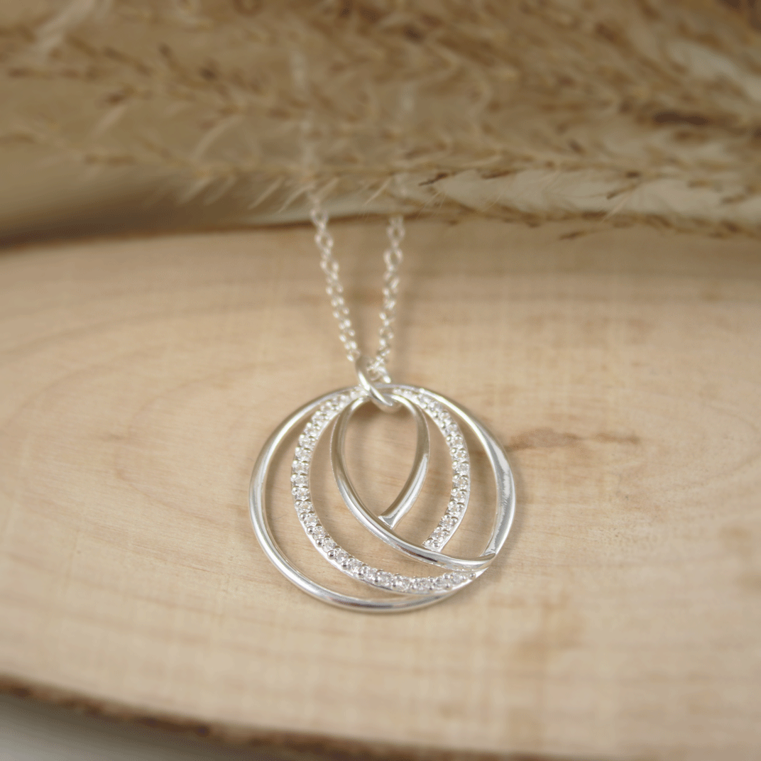 Silver Fancy Open Circle Pendant Set with Cubic Zirconia