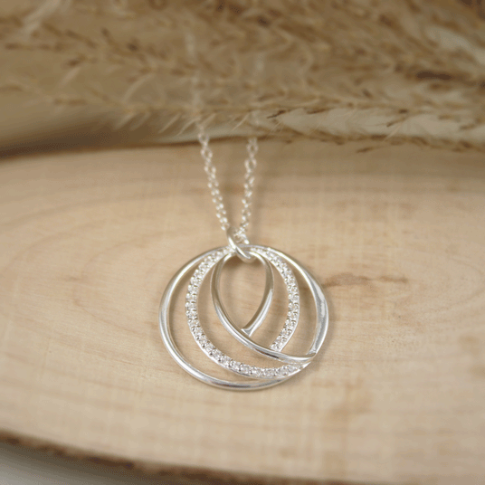 Silver Fancy Open Circle Pendant Set with Cubic Zirconia