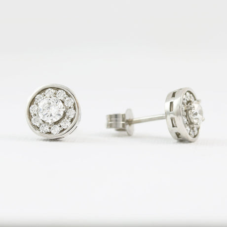 18ct Gold Diamond Cluster Halo Stud Earrings Approx 0.47ct