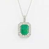 18ct White Gold Emerald & Diamond Pendant