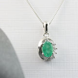 9ct White Gold Emerald & Diamond Pendant