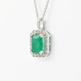 18ct White Gold Emerald & Diamond Pendant