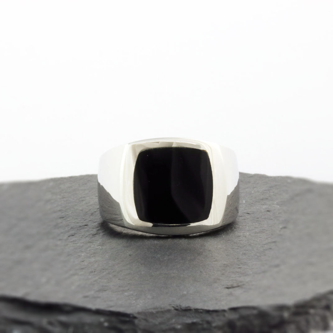 Silver Chunky Large Black Signet Ring