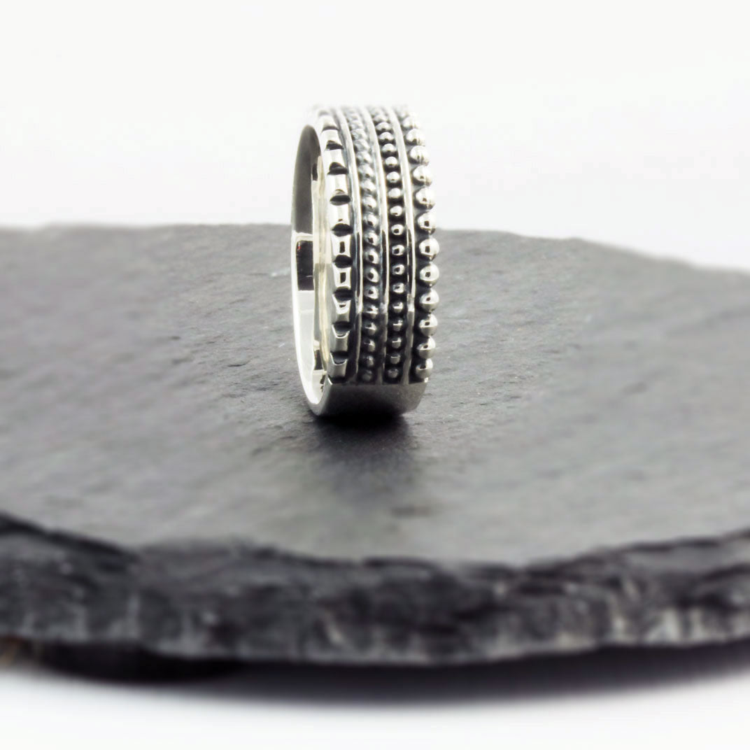 Silver Chunky Oxidized Patterned 6mm Ring