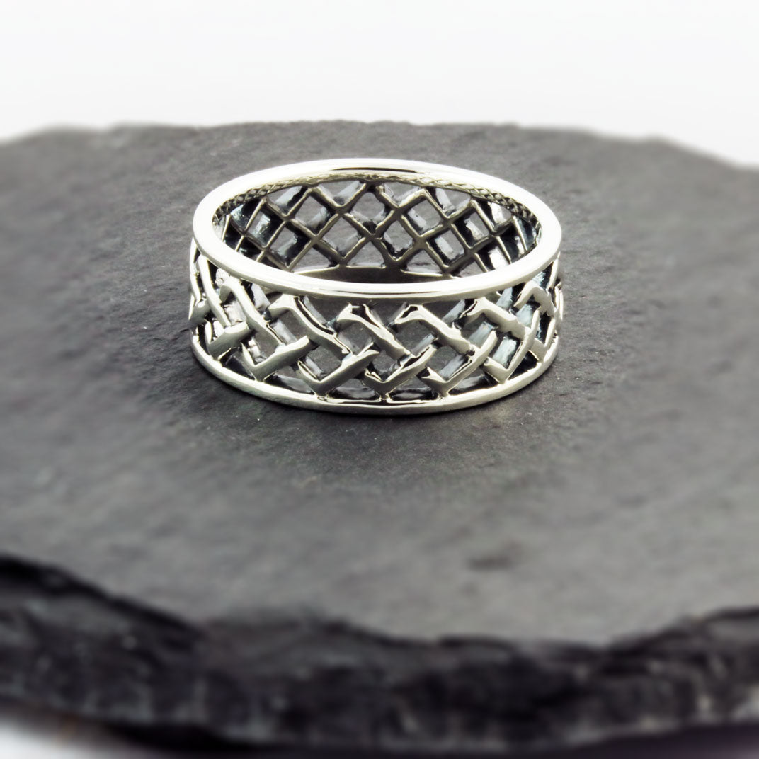 Silver Ring With Oxidized Pierced Out Pattern