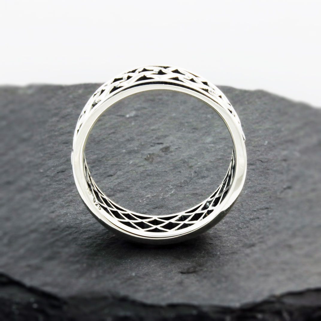 Silver Ring With Oxidized Pierced Out Pattern