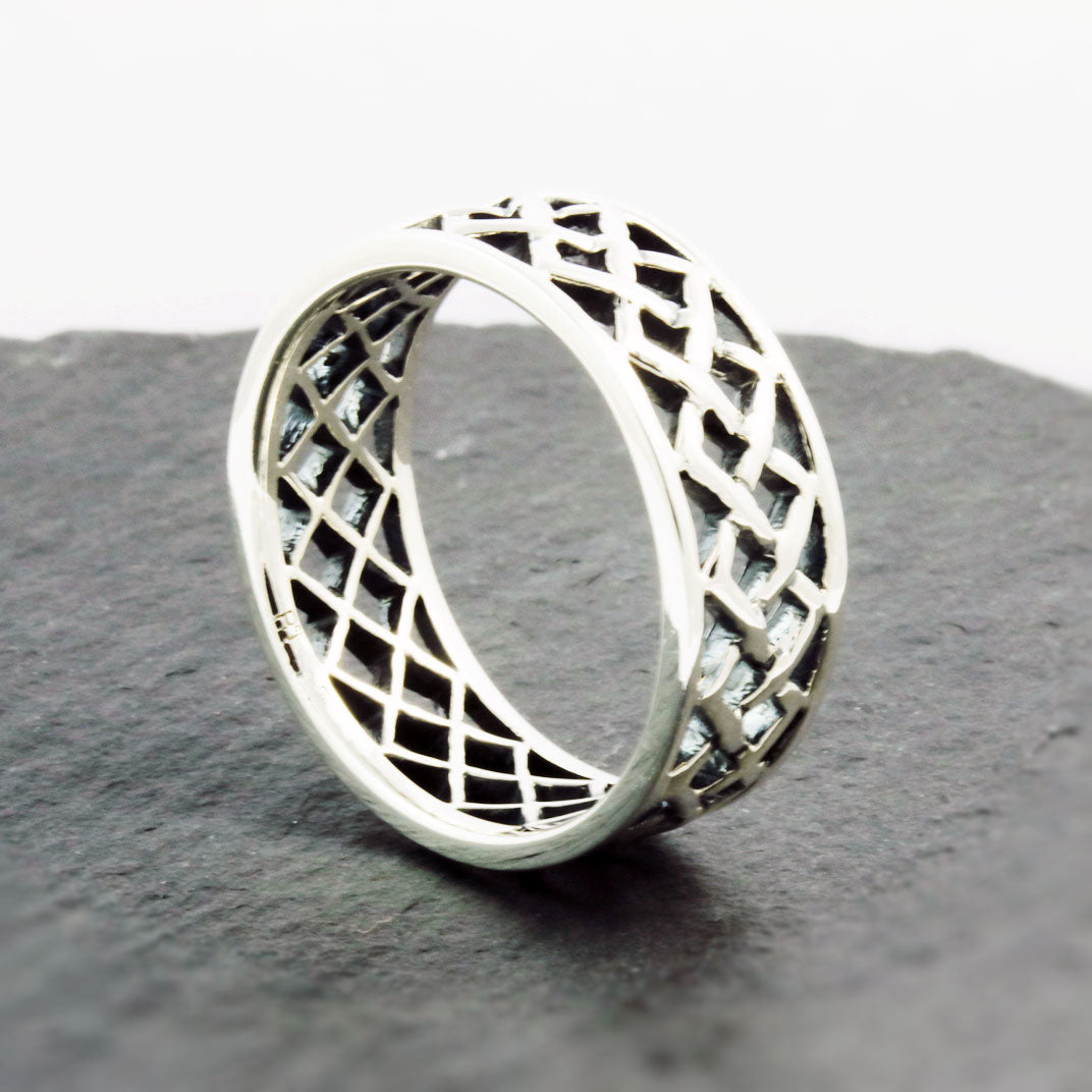 Silver Ring With Oxidized Pierced Out Pattern