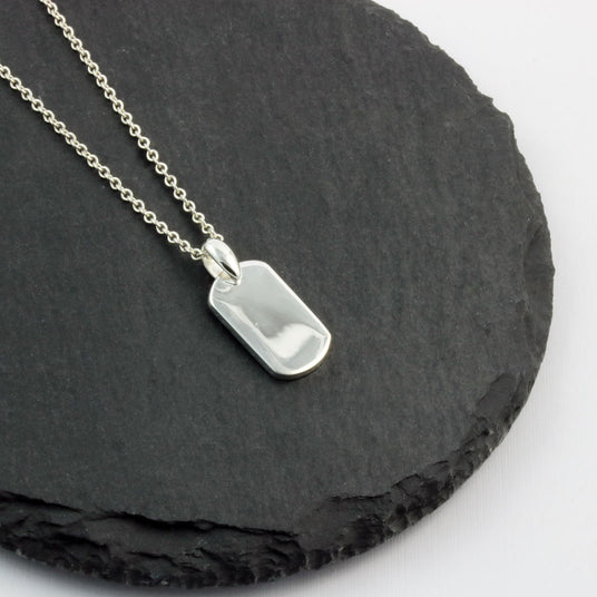 Silver Small Dog Tag Style Pendant on Chain