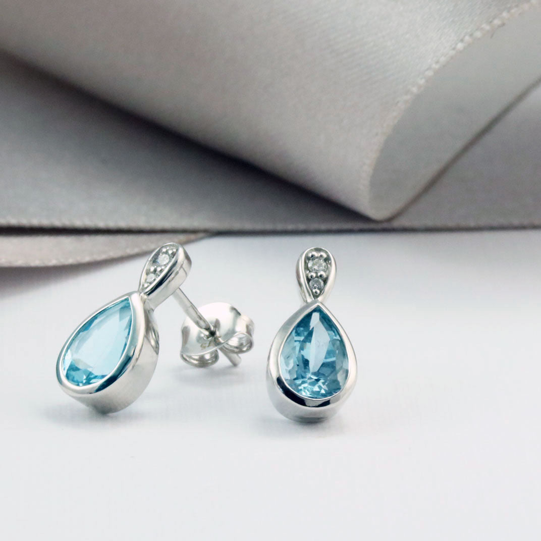 9ct White Gold Aquamarine & Diamond Earrings