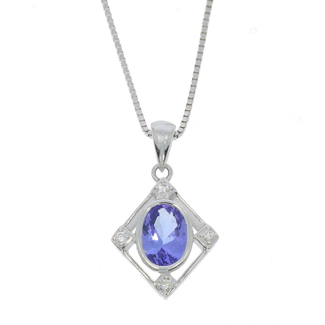 9ct White Gold Tanzanite & Diamond Pendant