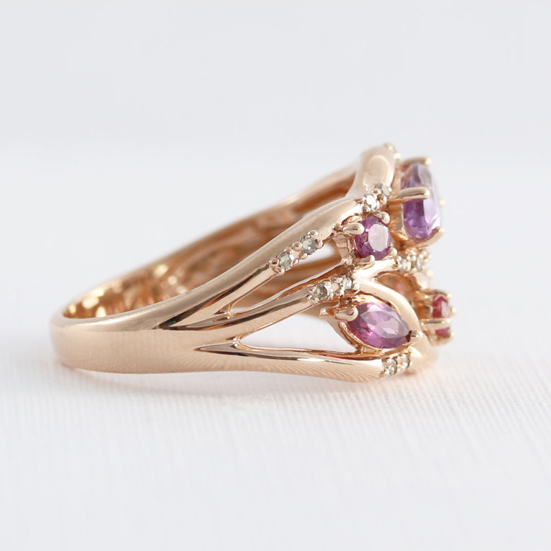 Pre Owned 9ct Rose Gold Amethyst & Pink Tourmaline Ring
