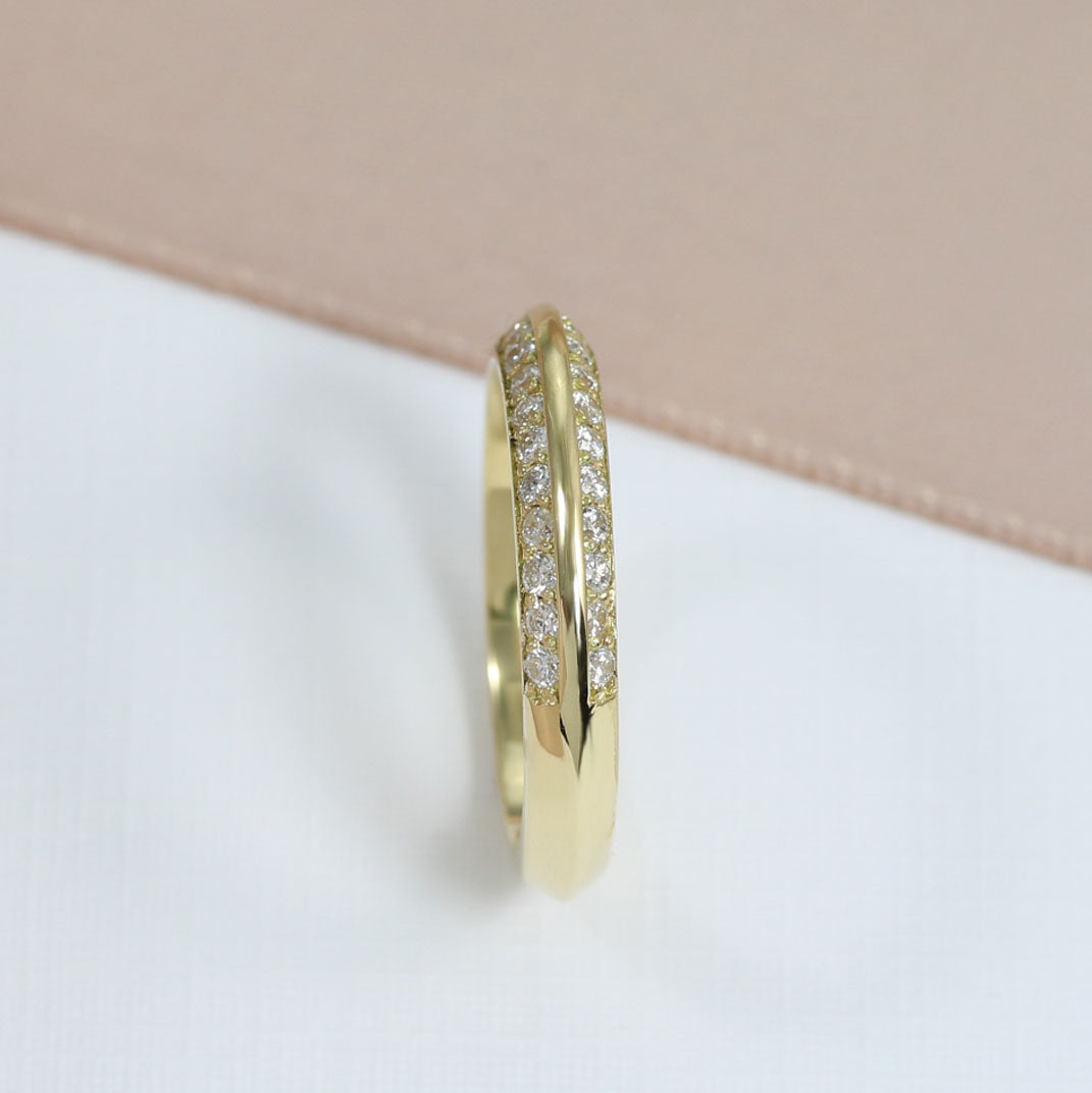 18ct Yellow Gold Chamfered Edge Diamond Pave Set Ring 0.54ct