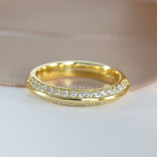 18ct Yellow Gold Chamfered Edge Diamond Pave Set Ring 0.54ct