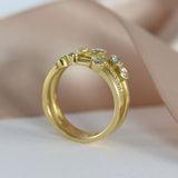 18ct Yellow Gold Bubble Ring with a Pavé Set Middle Row