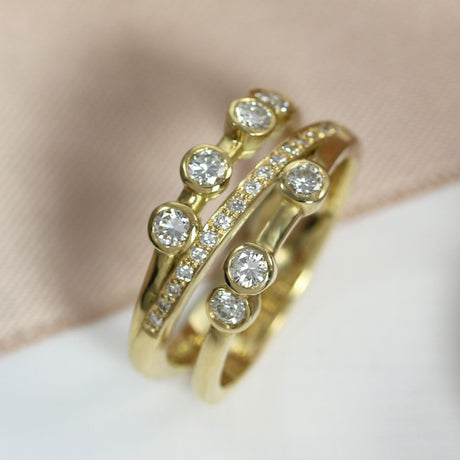 18ct Yellow Gold Bubble Ring with a Pavé Set Middle Row