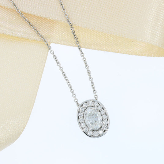 18ct White Gold Oval Halo Slider Pendant 0.64ct