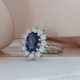 18ct White Gold Oval Sapphire & Diamond Cluster Ring