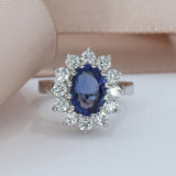 18ct White Gold Oval Sapphire & Diamond Cluster Ring