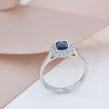 18ct White Gold Cushion Shaped Sapphire & Diamond Cluster