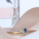 9ct Yellow Gold Oval Sapphire and Diamond Flower Cluster Ring