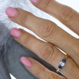 18ct Yellow Gold Oval Claw Set Diamond and Sapphire 3 Stone Ring