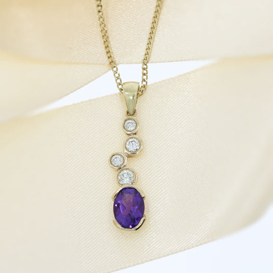 9ct Yellow Gold Amethyst & Diamond Bubble Pendant