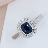 18ct White Gold Cushion Shaped Sapphire & Diamond Cluster