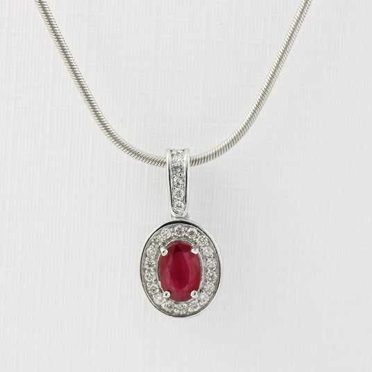 18ct Gold Ruby & Diamond Pendant On Curb Chain