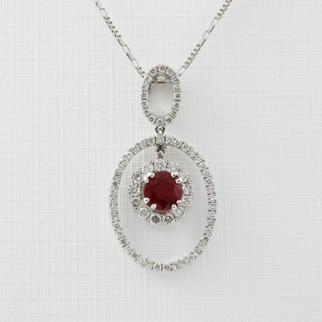 18ct Gold Fancy Ruby & Diamond Pendant with Diamond Halo