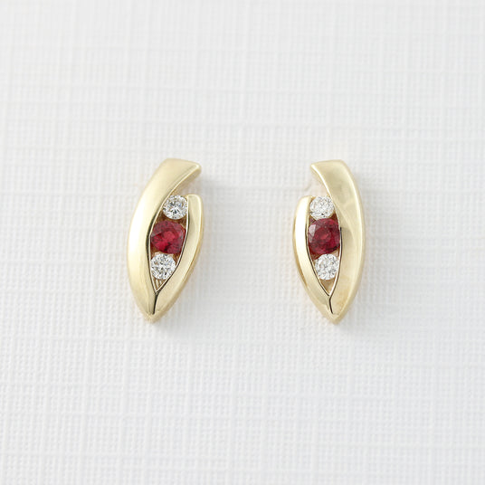 9ct Gold Marquise Shape Ruby & Diamond Earrings