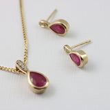 9ct Yellow Gold Pear Shape Ruby Earrings & Diamond Earrings