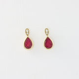 9ct Yellow Gold Pear Shape Ruby Earrings & Diamond Earrings