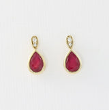 9ct Yellow Gold Pear Shape Ruby Earrings & Diamond Earrings