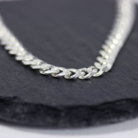 Silver 925 Flat Curb Chain With Patterned Links 22 Inch