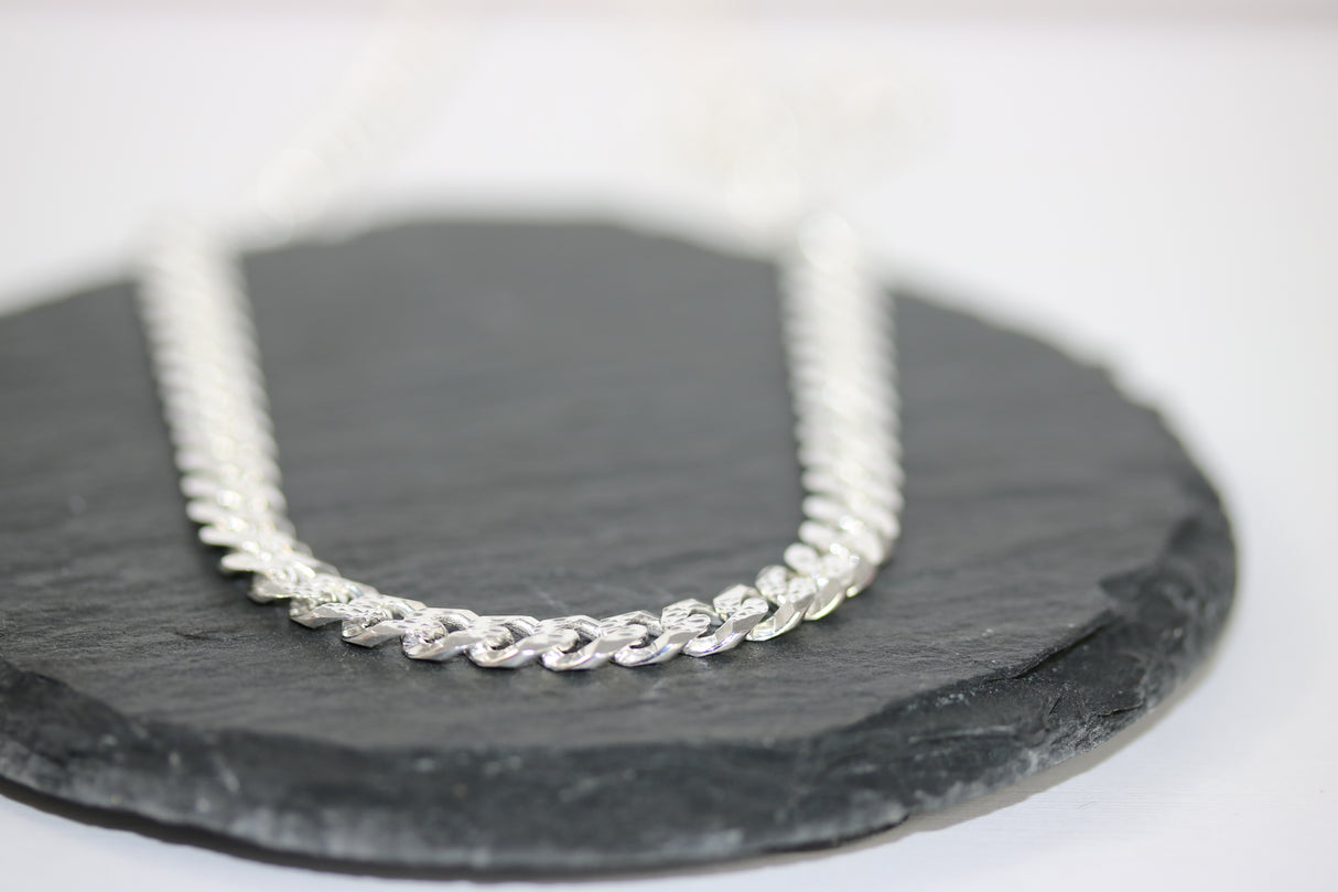 Silver 925 Faceted Curb Chain With Patterned Link 20 Inch