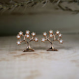 Silver & Rose Gold Fancy Tree Earrings with Cubic Zirconia