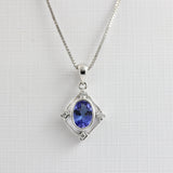 9ct White Gold Tanzanite & Diamond Pendant