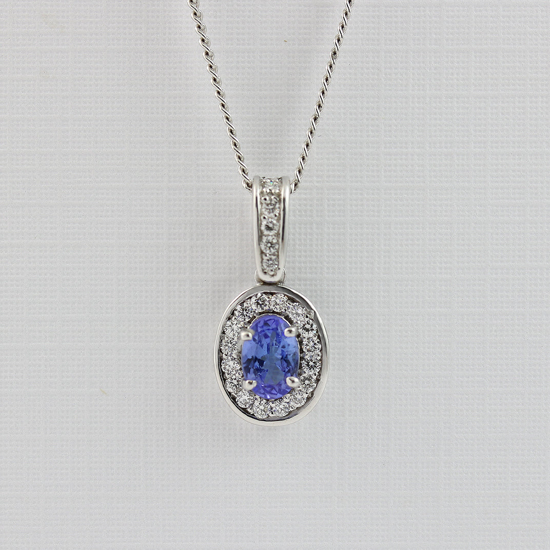 18ct Gold Tanzanite and Diamond Oval Pendant