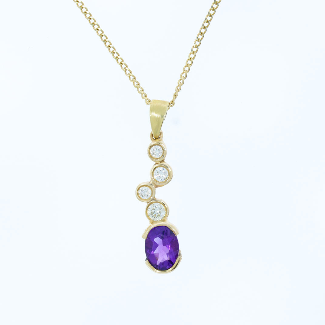 9ct Yellow Gold Amethyst & Diamond Bubble Pendant