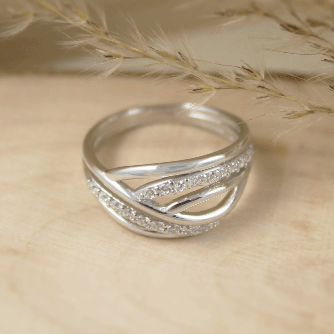 Silver Fancy Multi Row Ring with Cubic Zirconia