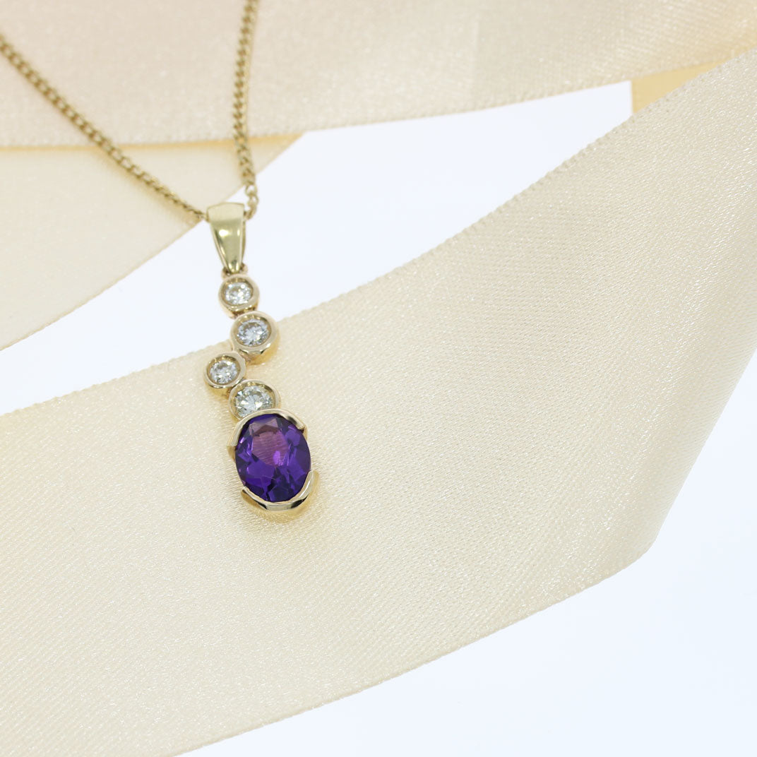 9ct Yellow Gold Amethyst & Diamond Bubble Pendant