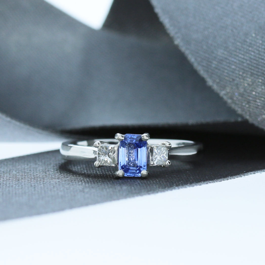 Platinum Sapphire & Diamond Three Stone Ring