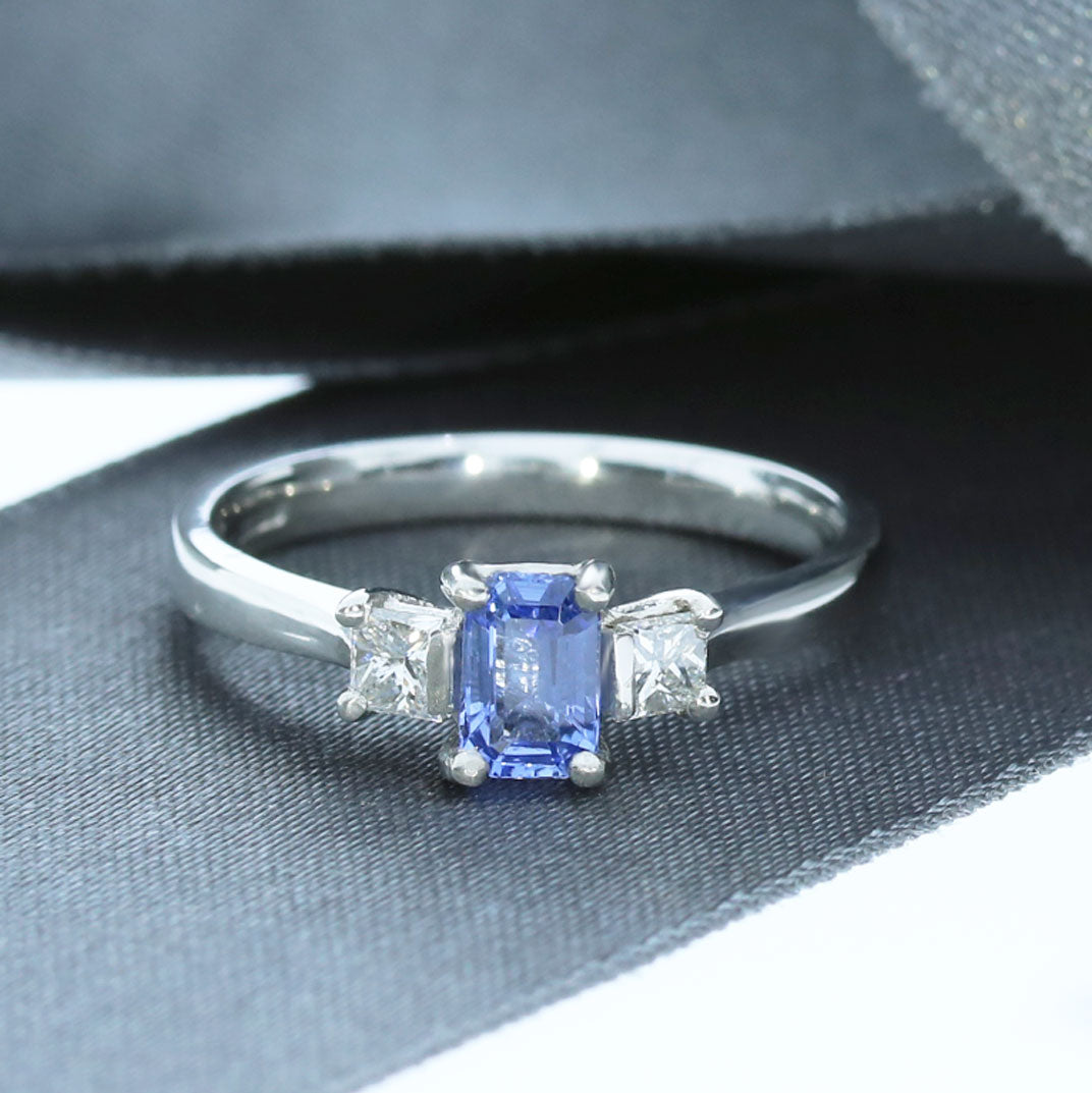 Platinum Sapphire & Diamond Three Stone Ring