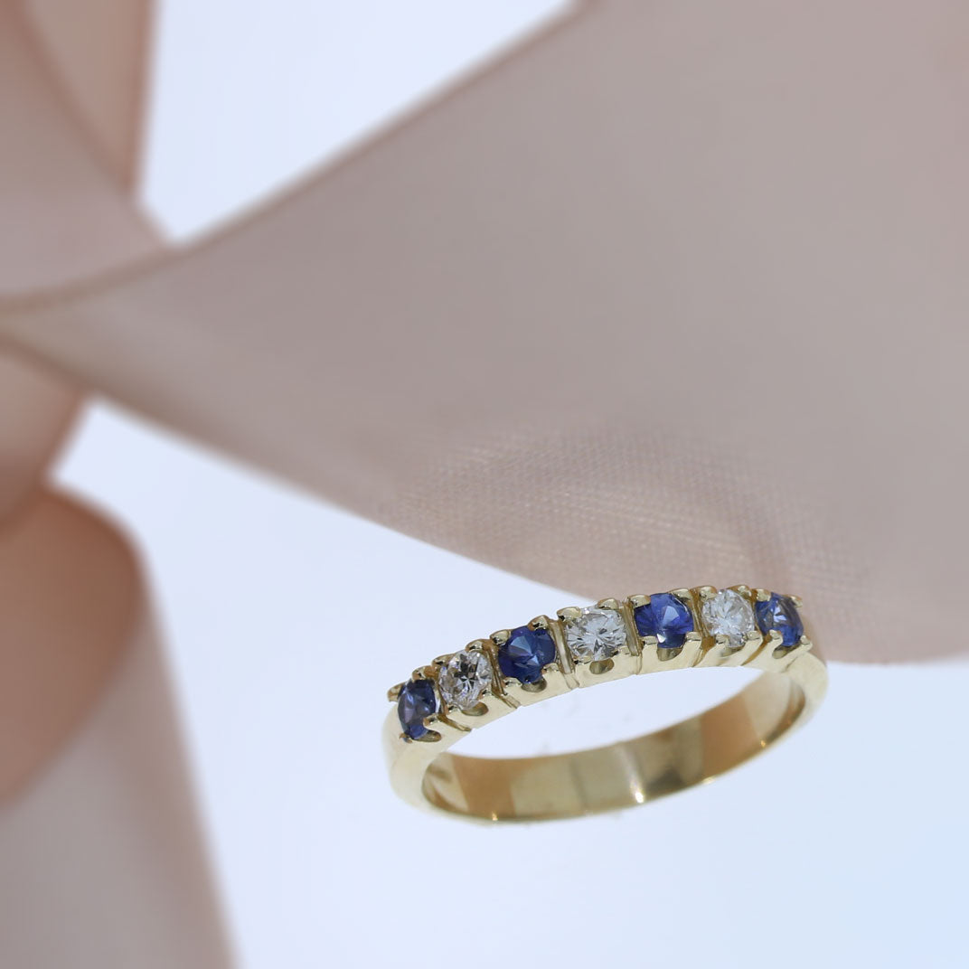 9ct Yellow Gold Sapphire and Diamond Claw Set Eternity Ring