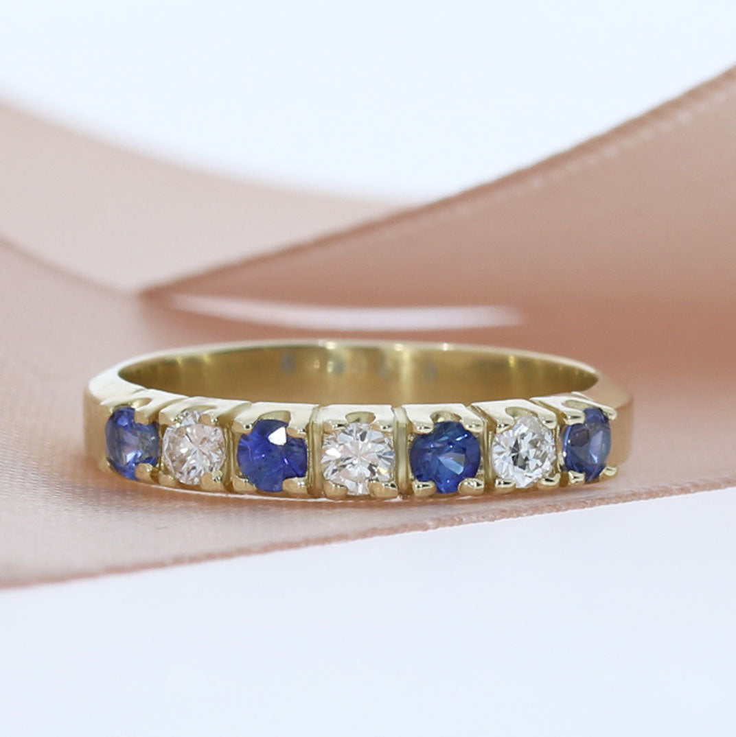 9ct Yellow Gold Sapphire and Diamond Claw Set Eternity Ring