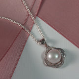 Silver Pearl Pendant with Pave Set CZ Surround