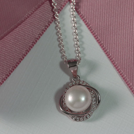 Silver Pearl Pendant with Pave Set CZ Surround