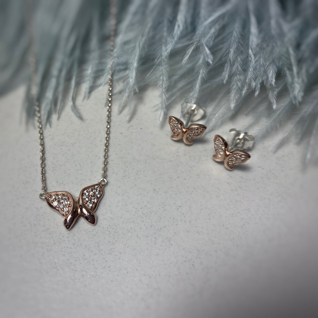 Silver & Rose Gold Butterfly Earrings